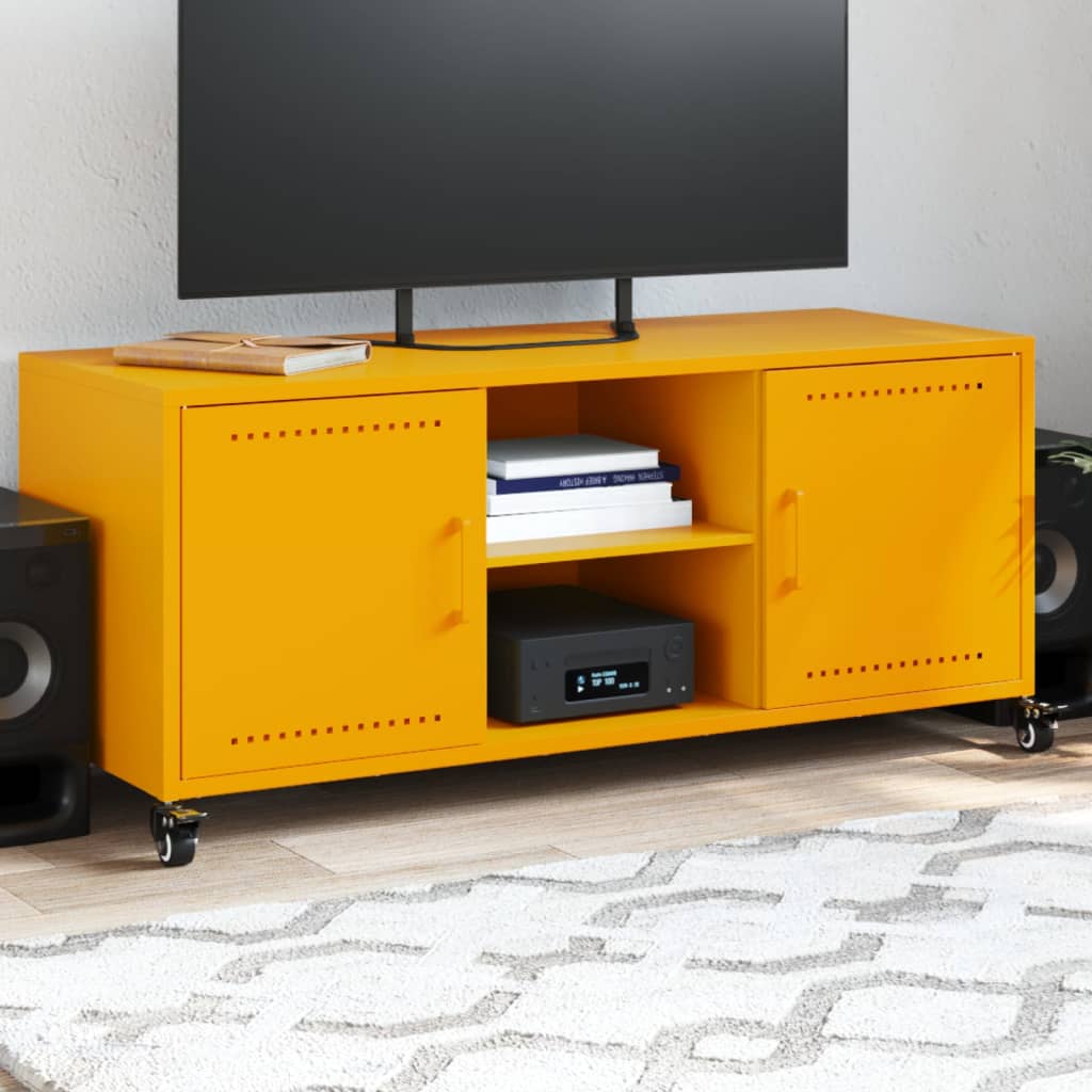 Meuble TV jaune moutarde 100,5x39x43,5 cm en acier