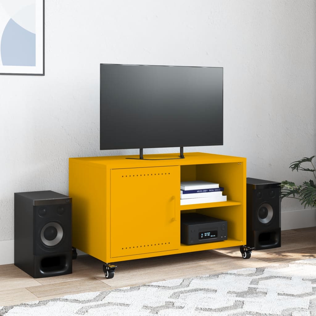 Meuble TV jaune moutarde 68x39x43,5 cm en acier