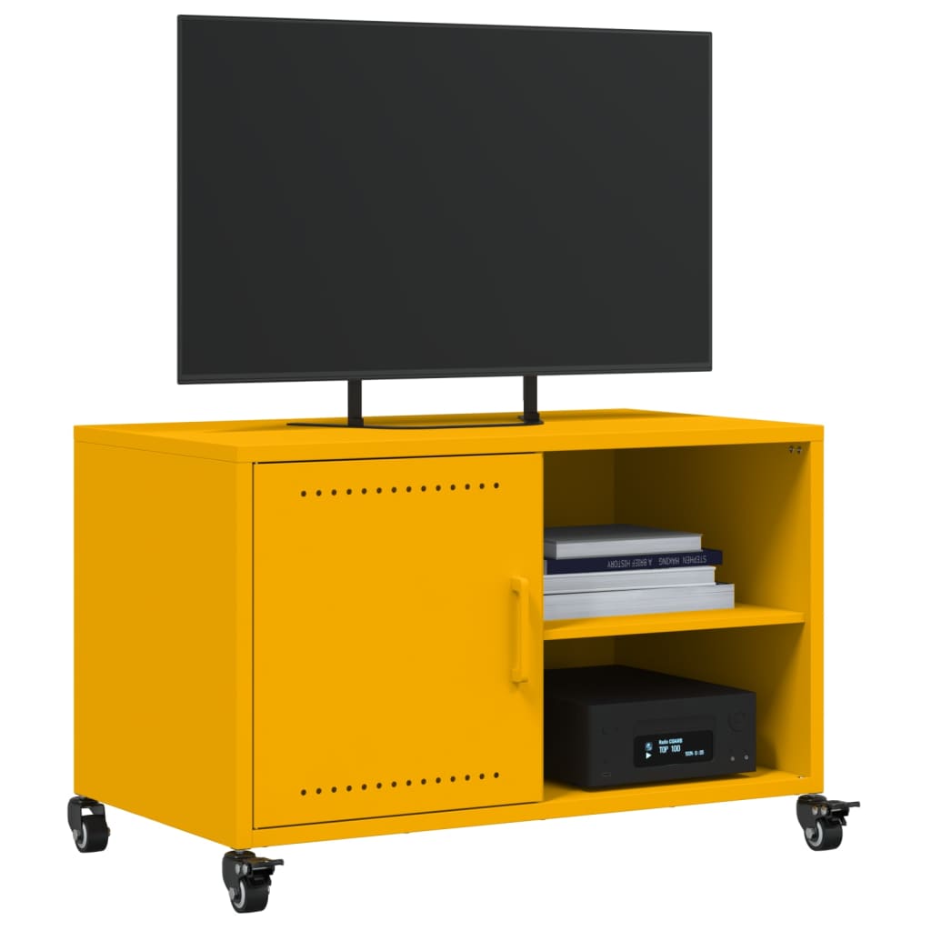 Meuble TV jaune moutarde 68x39x43,5 cm en acier