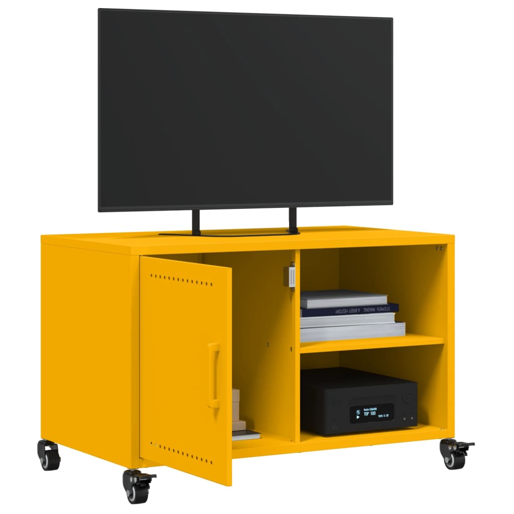 Meuble TV jaune moutarde 68x39x43,5 cm en acier