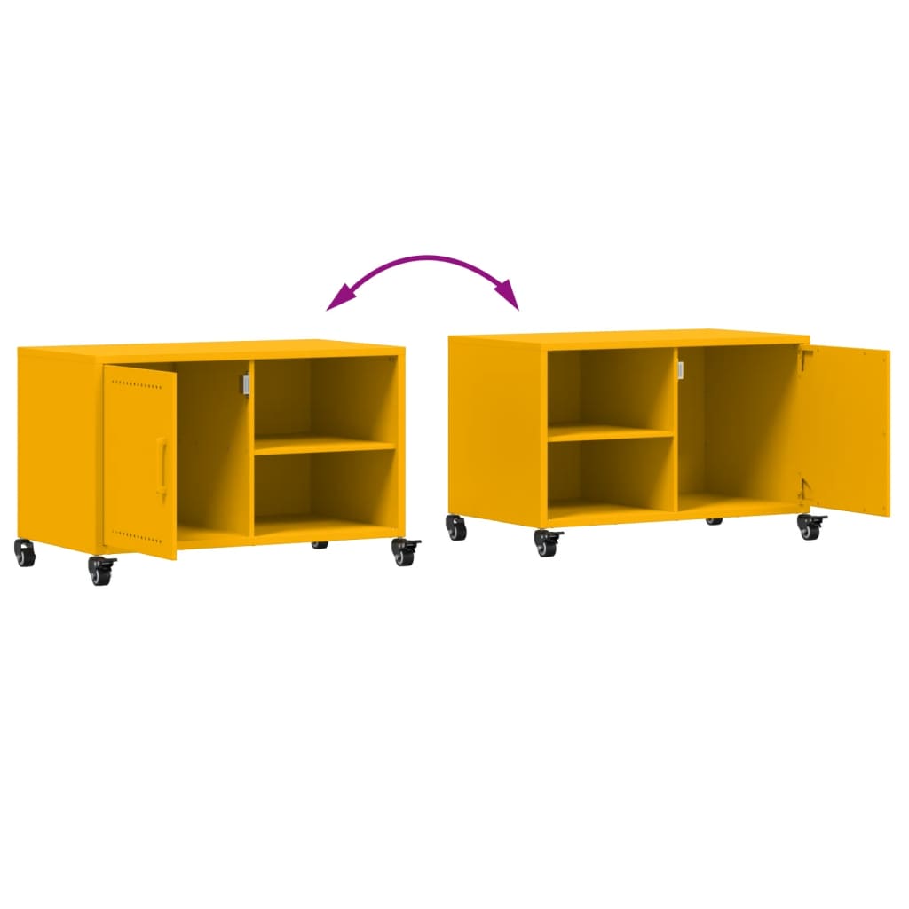 Meuble TV jaune moutarde 68x39x43,5 cm en acier
