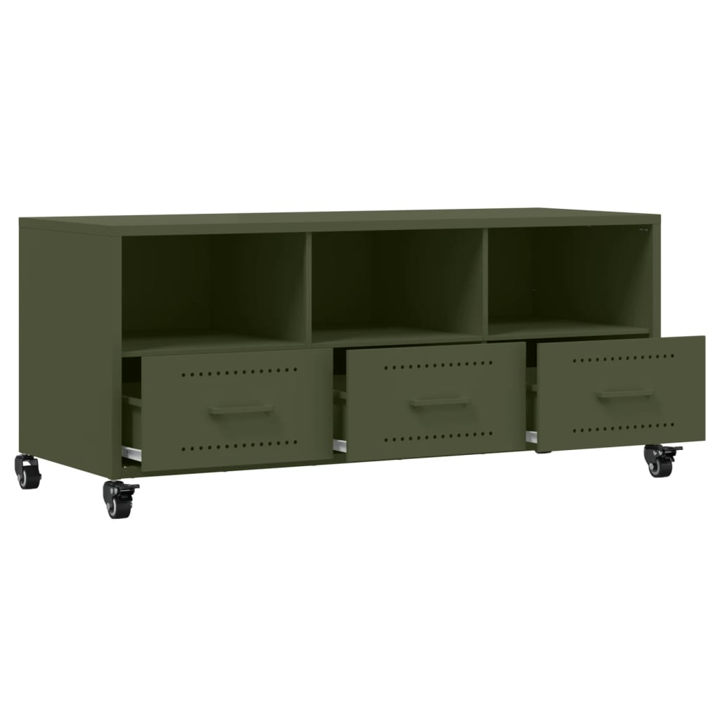 Meuble TV vert olive 100,5x39x43,5 cm en acier