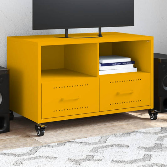 Meuble TV jaune moutarde 68x39x43,5 cm en acier