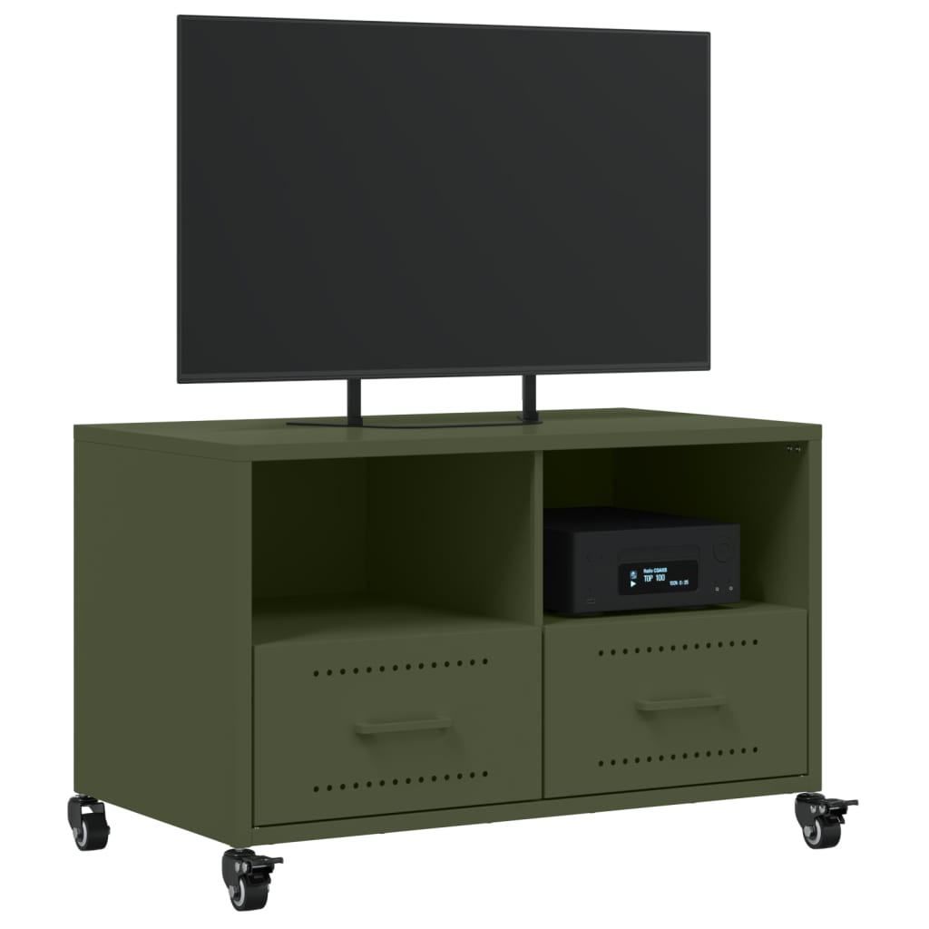 Meuble TV vert olive 68x39x43,5 cm en acier