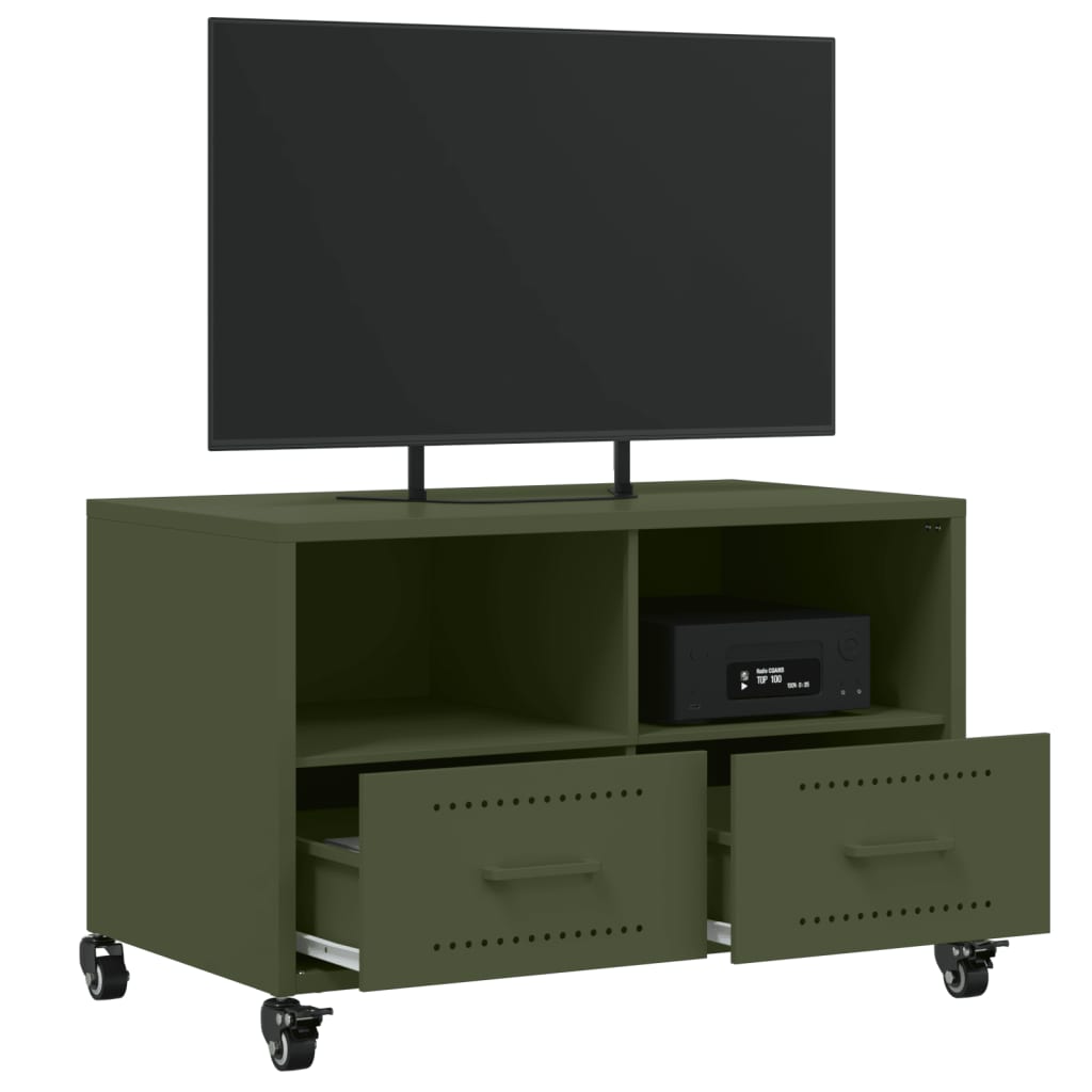 Meuble TV vert olive 68x39x43,5 cm en acier