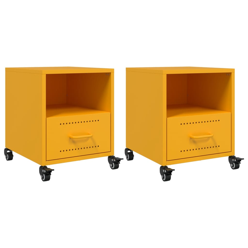 Tables de chevet 2 pcs. Jaune moutarde 36x39x43,5 cm en acier