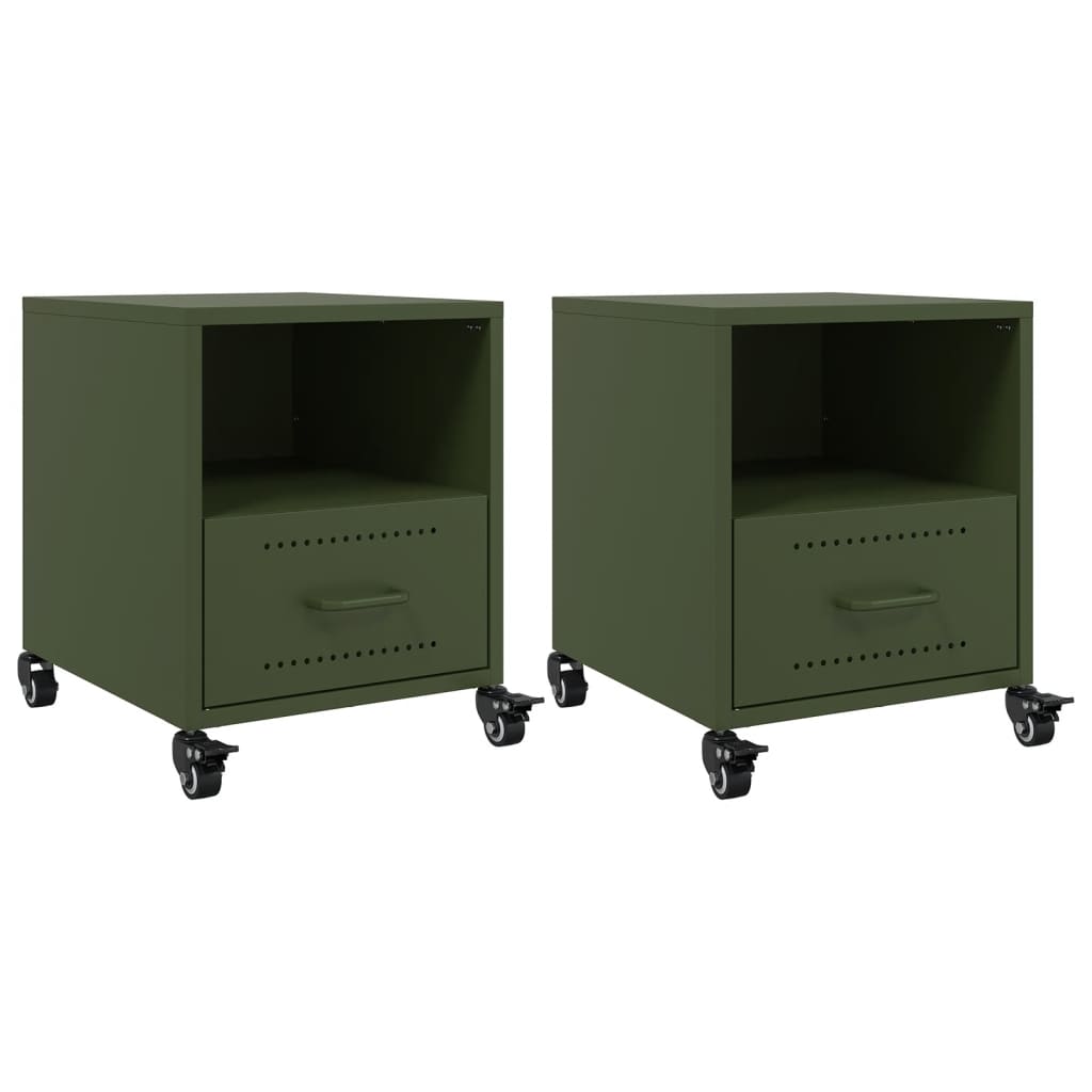 Bedside tables 2 pcs. Olive green 36x39x43.5 cm steel