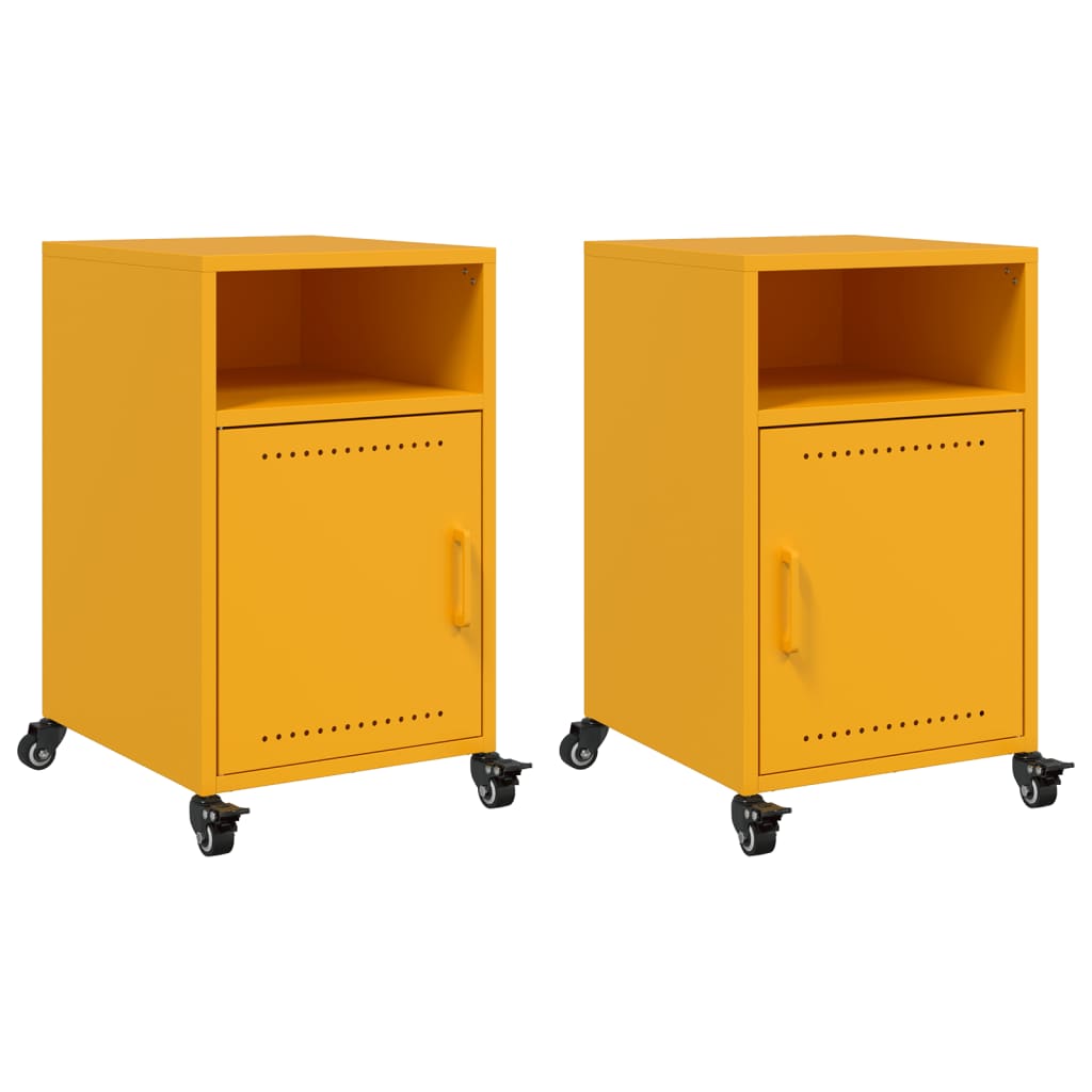 Tables de chevet 2 pcs. Jaune moutarde 36x39x59 cm en acier