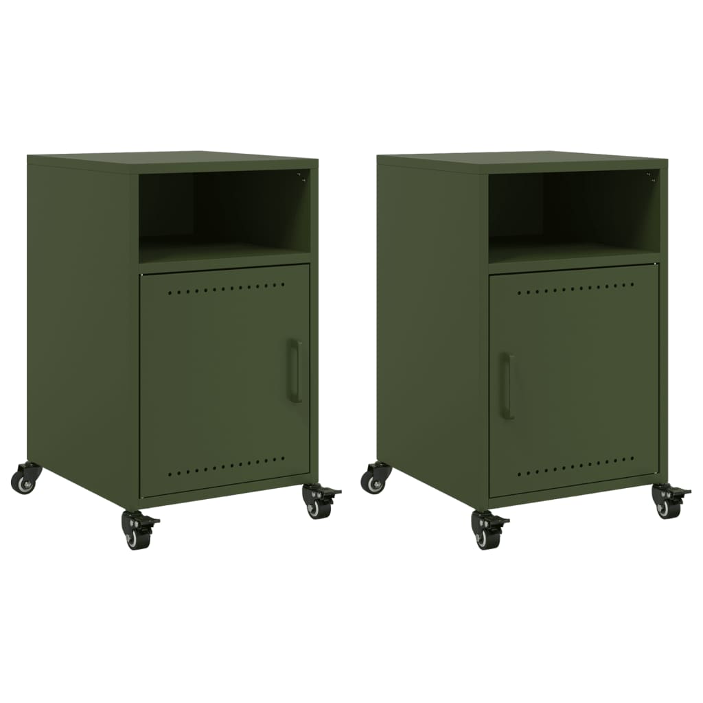 Bedside tables 2 pcs. Olive green 36x39x59 cm steel