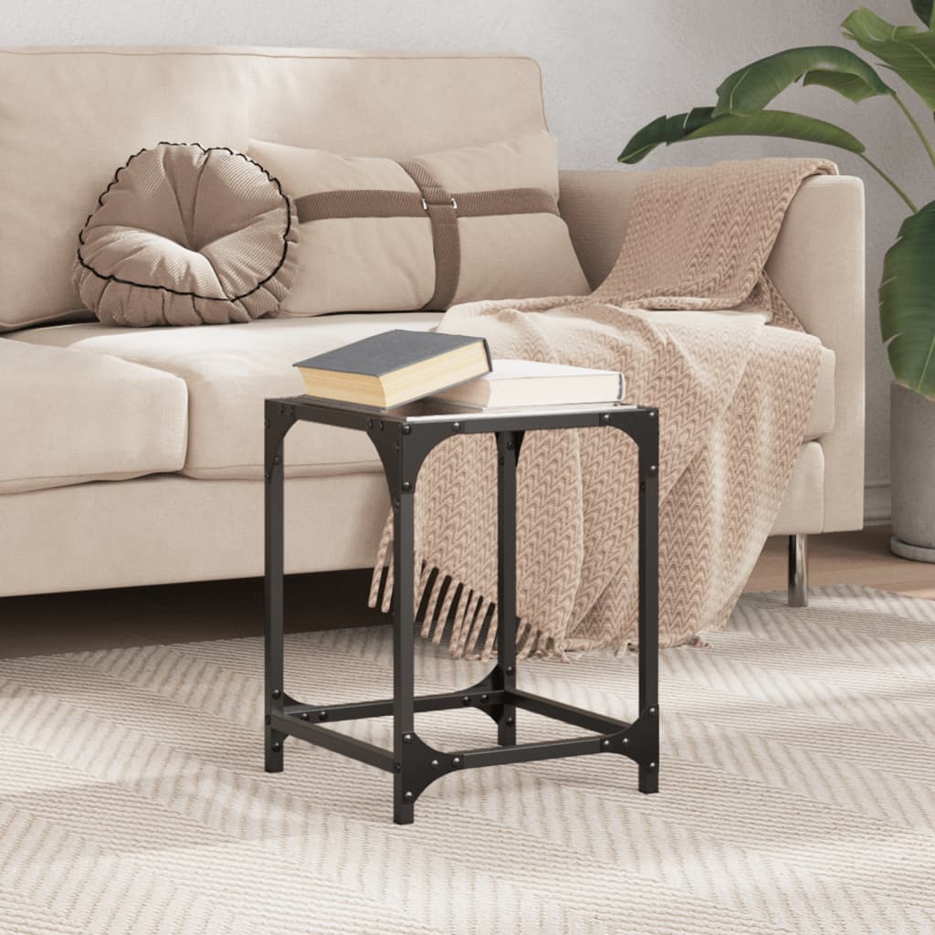 Table basse avec plateau en verre noir 30x30x40 cm en acier
