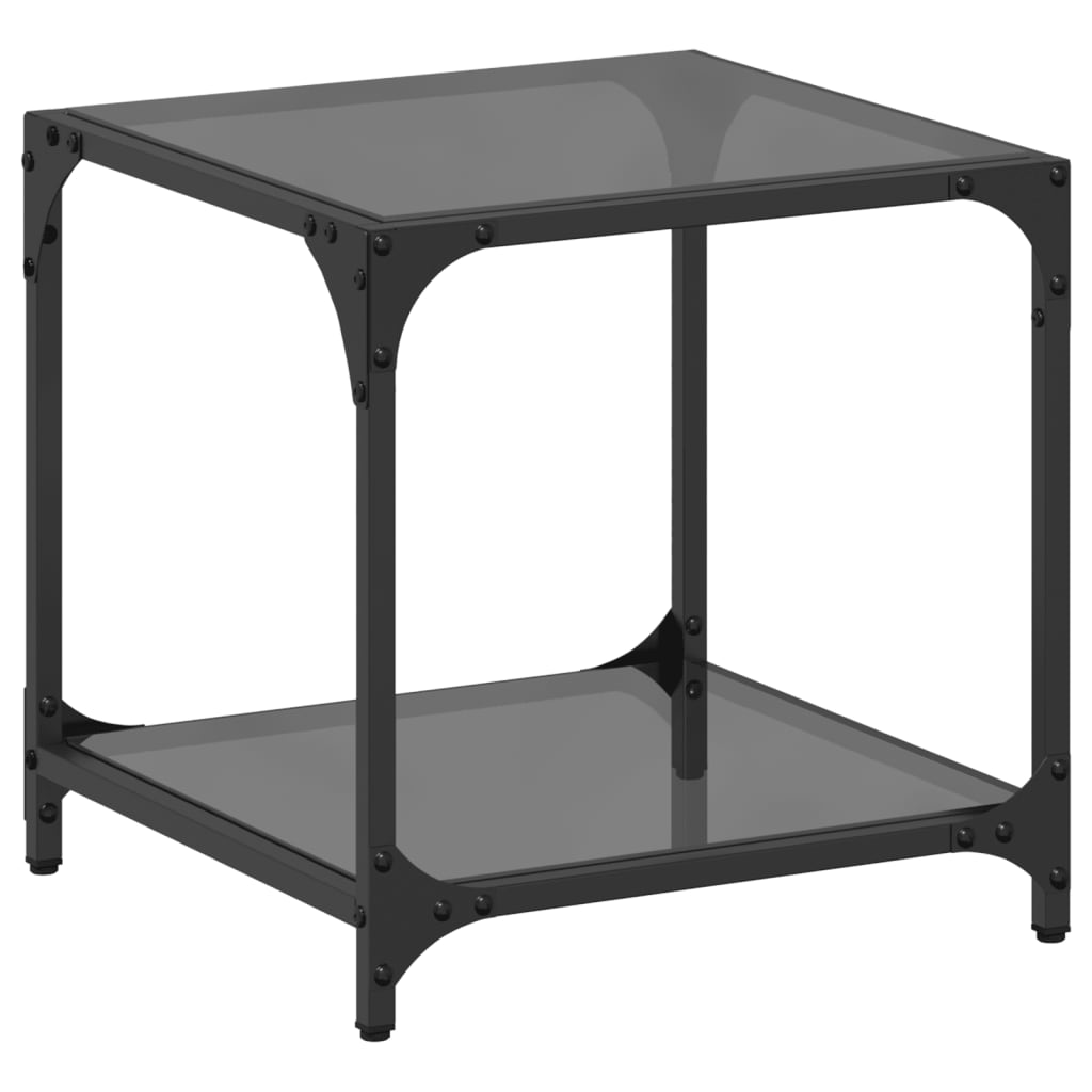 Table basse avec plateau en verre noir transparent 40x40x40 cm en acier