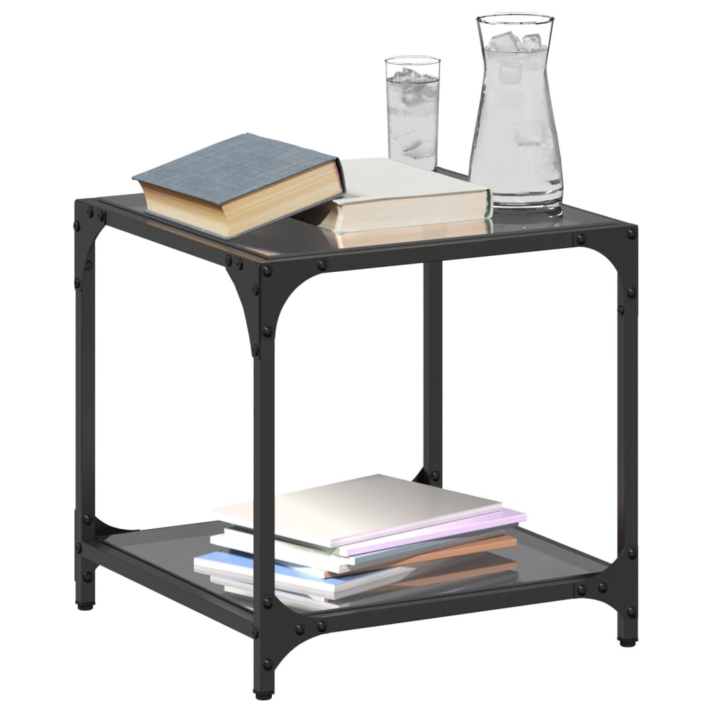 Table basse avec plateau en verre noir transparent 40x40x40 cm en acier