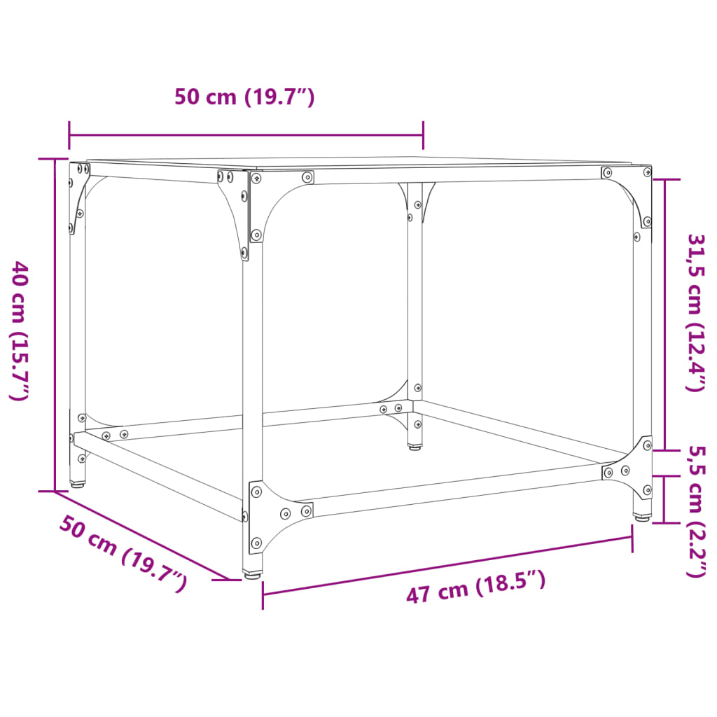 Tables basses avec plateau en verre 2 pcs. Acier transparent 50x50x40 cm
