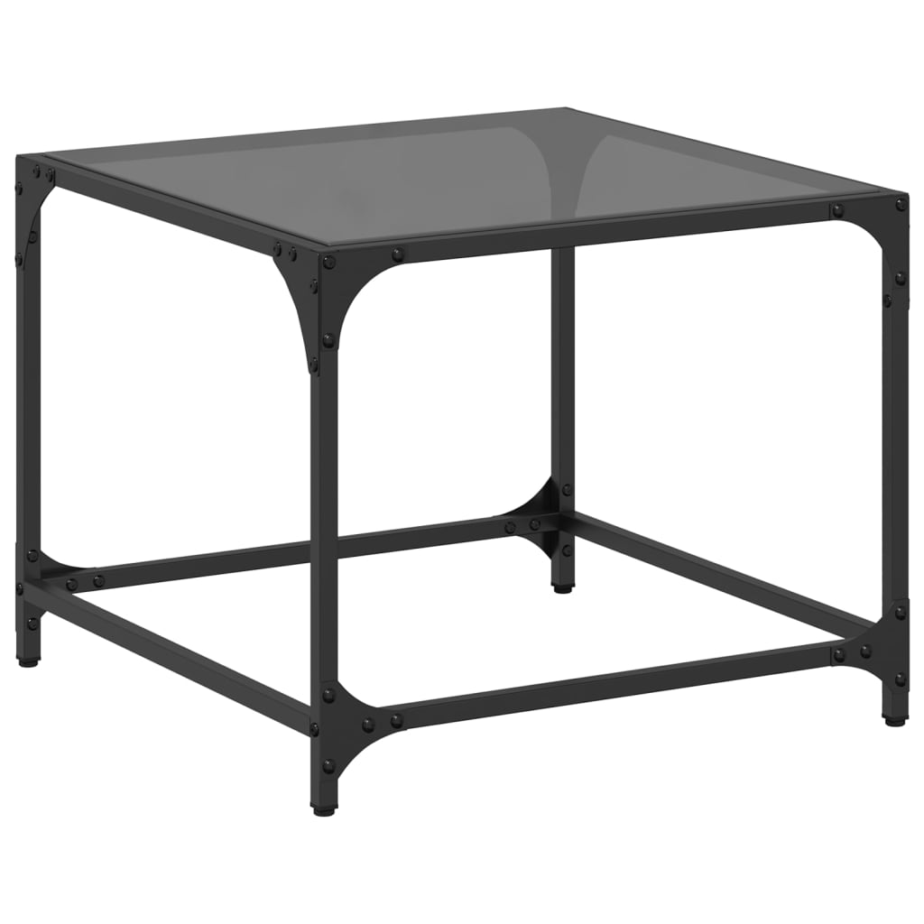 Table basse avec plateau en verre noir 50x50x40 cm en acier