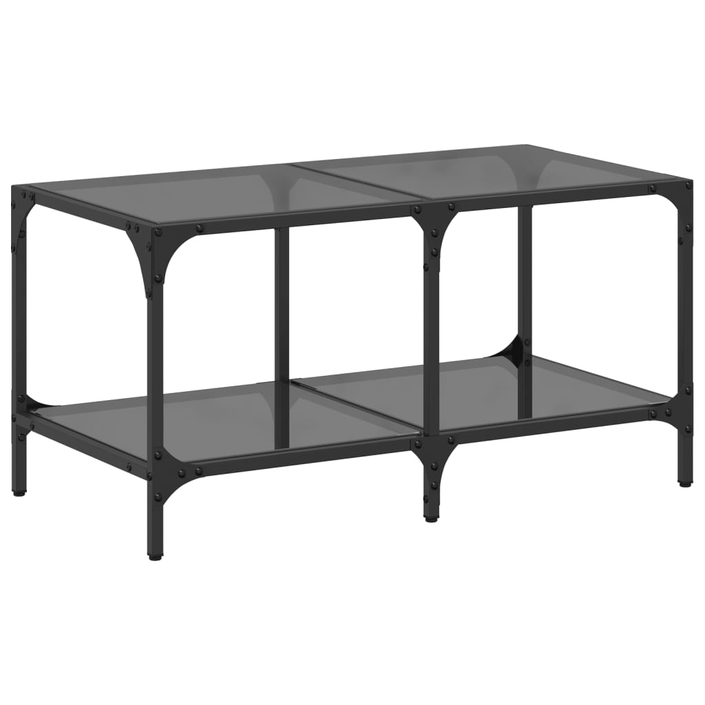 Table basse avec plateau en verre noir 78,5x40x40 cm acier