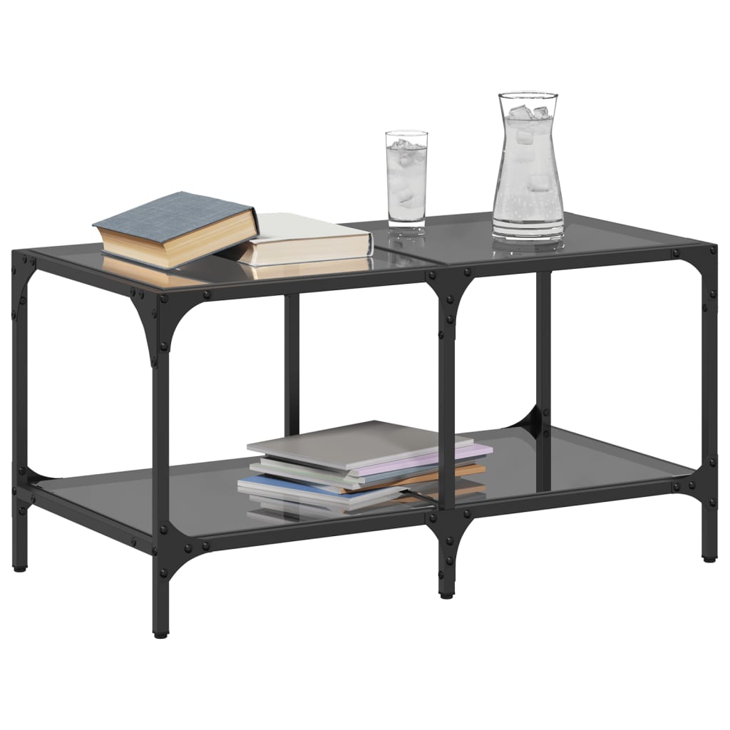 Table basse avec plateau en verre noir 78,5x40x40 cm acier