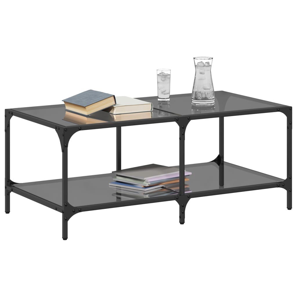 Table basse avec plateau en verre noir 98,5x50x40 cm en acier