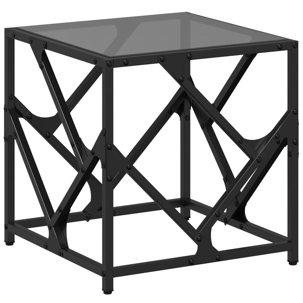 Table basse avec plateau en verre noir 40x40x41 cm en acier