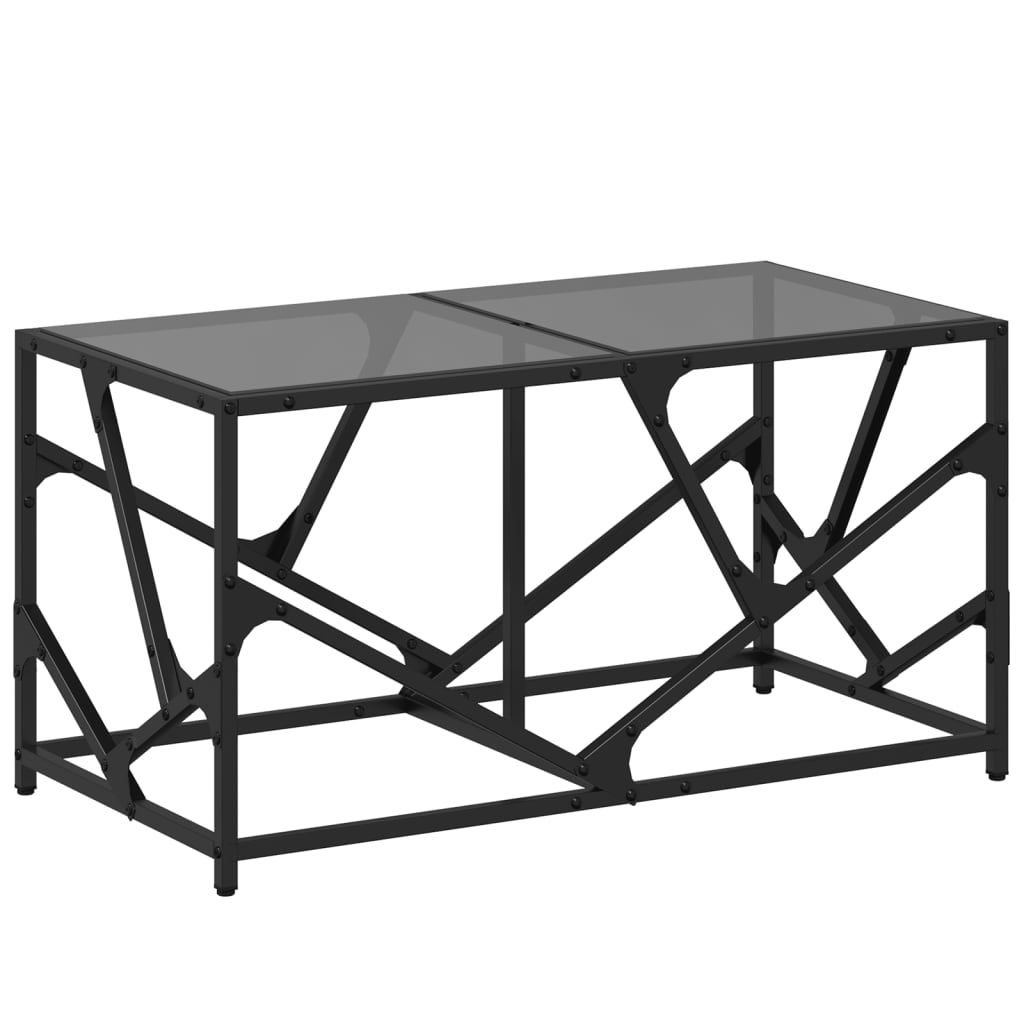 Table basse avec plateau en verre noir 78,5x40x41 cm acier