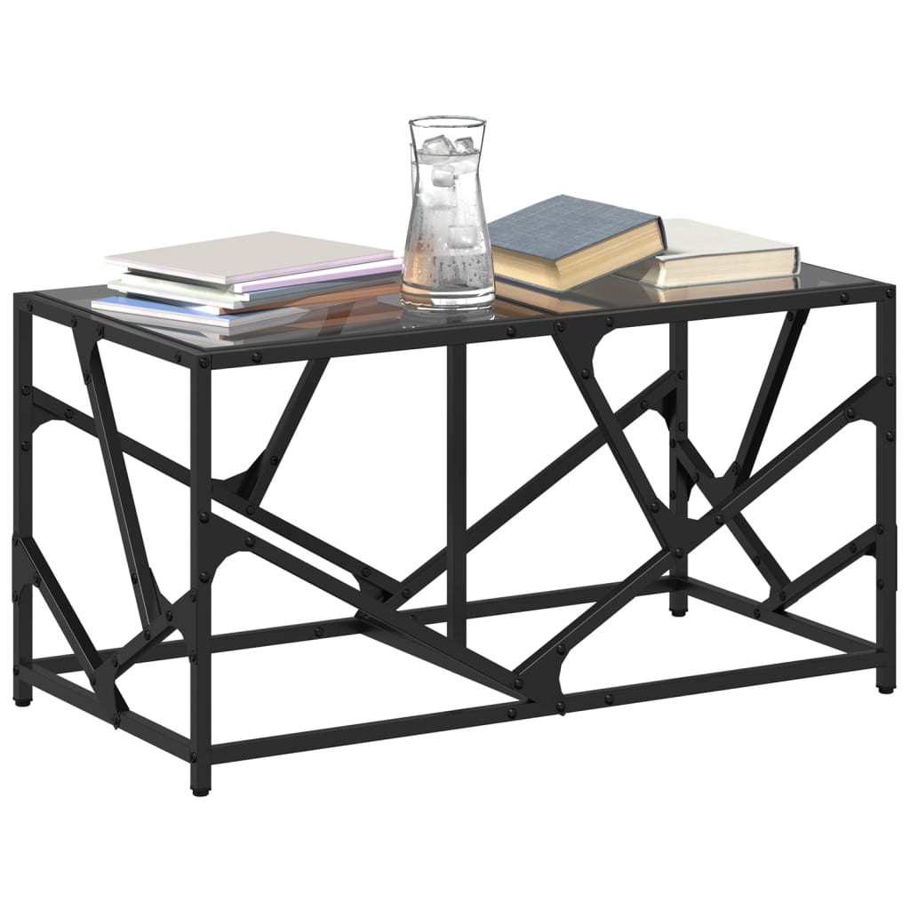 Table basse avec plateau en verre noir 78,5x40x41 cm acier