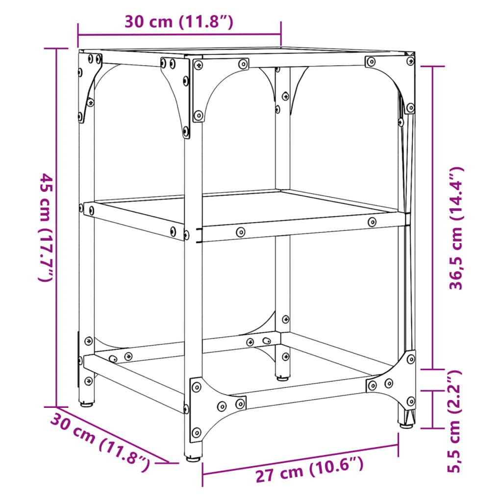 Tables basses avec plateau en verre 2 pcs. Acier noir 30x30x45 cm