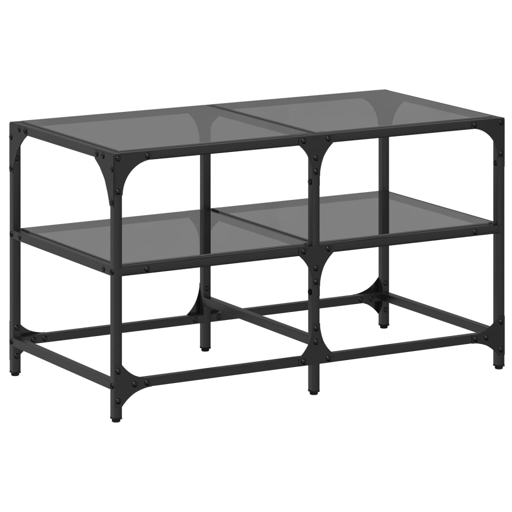 Table basse avec plateau en verre noir 78,5x40x45 cm acier