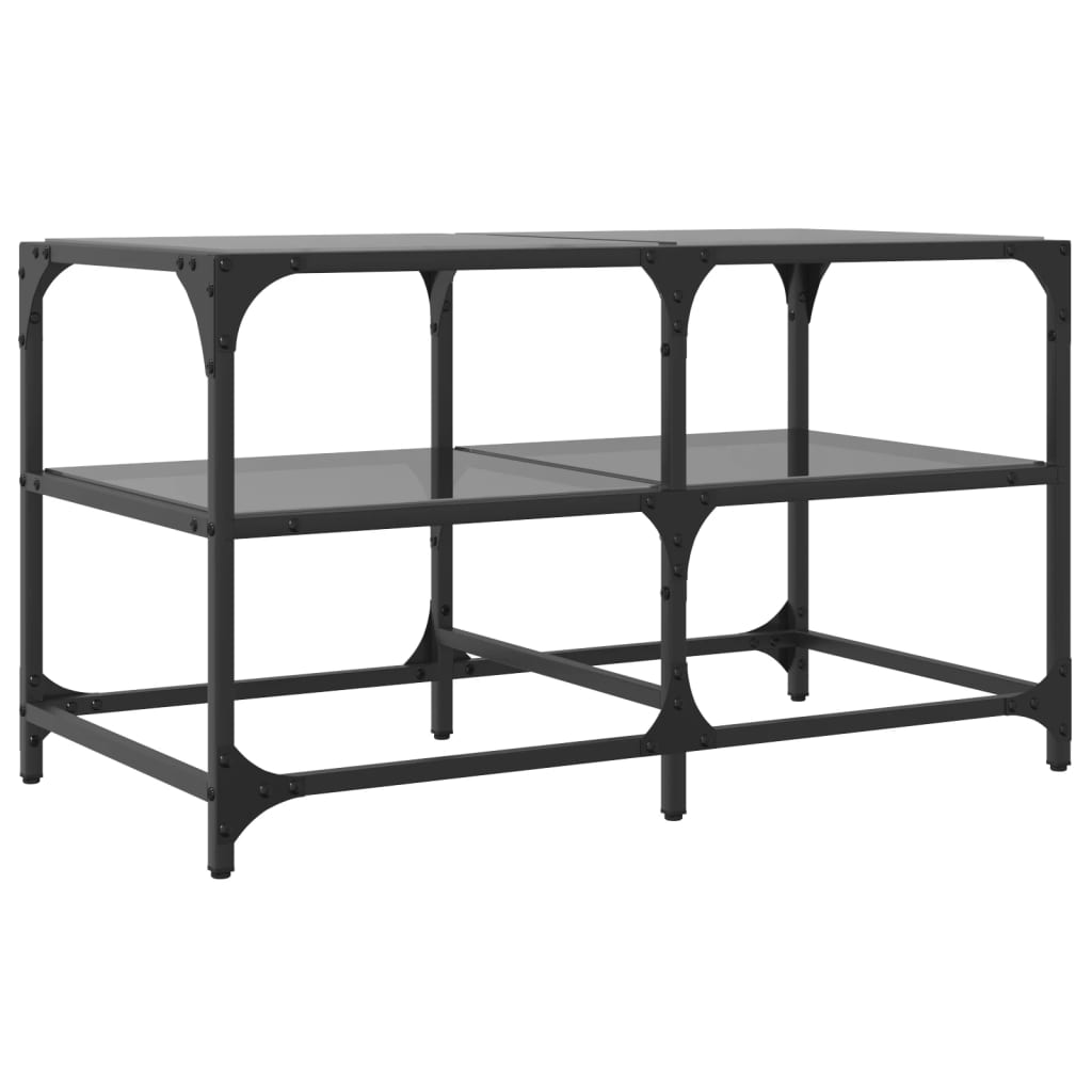 Table basse avec plateau en verre noir 78,5x40x45 cm acier