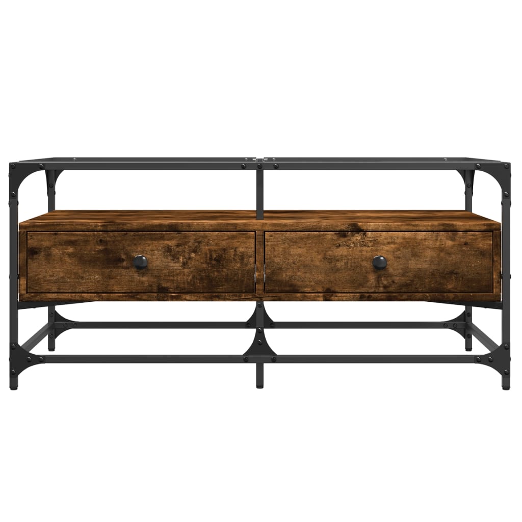 Table basse avec plateau en verre chêne fumé 98,5x50x45 cm acier