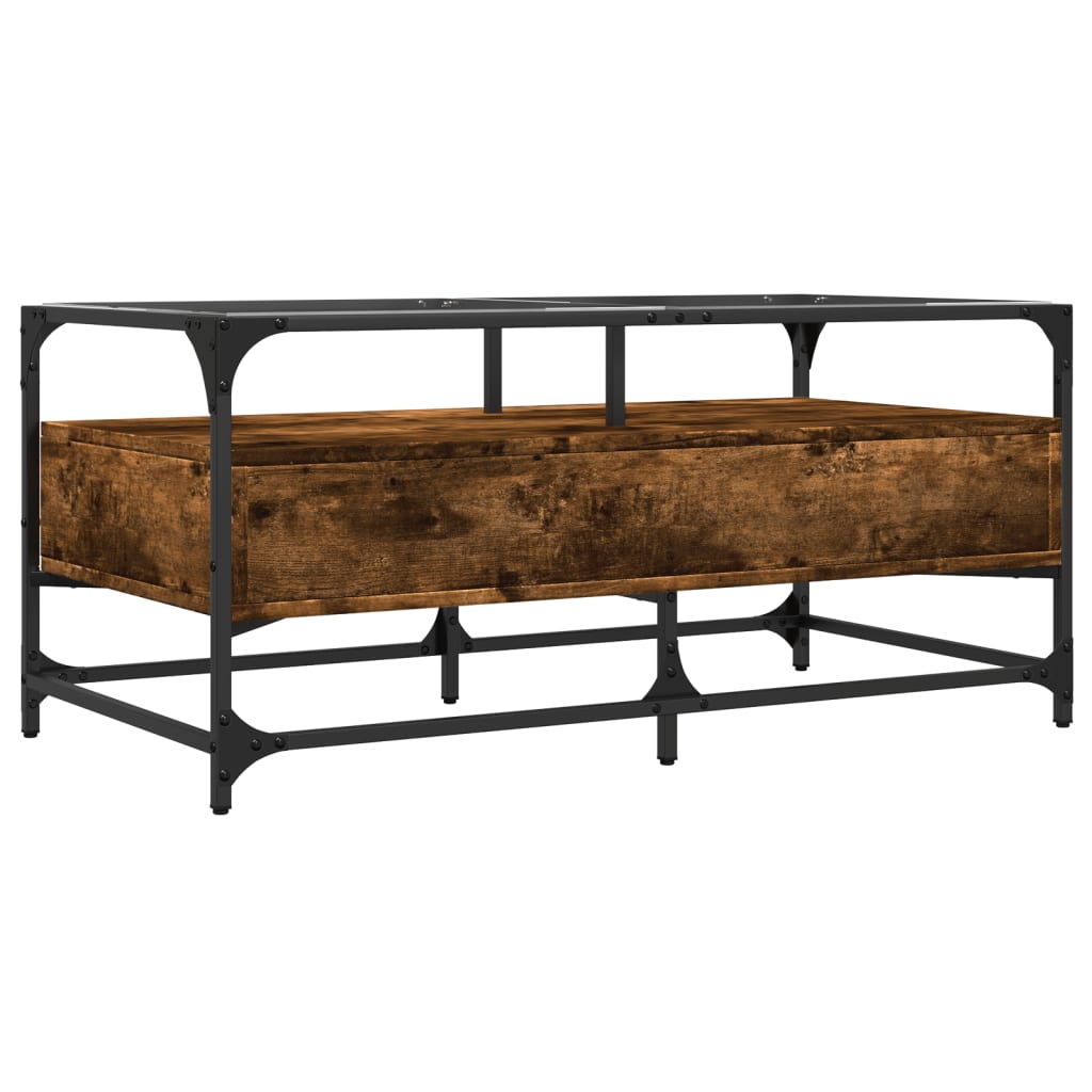 Table basse avec plateau en verre chêne fumé 98,5x50x45 cm acier