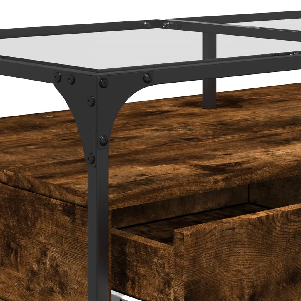 Table basse avec plateau en verre chêne fumé 98,5x50x45 cm acier