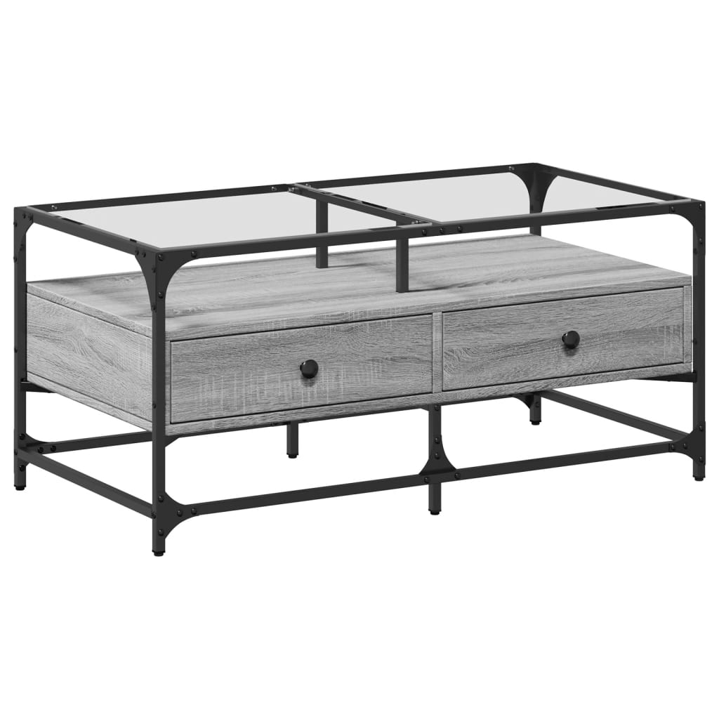 Table basse avec plateau en verre Gris Sonoma 98,5x50x45 cm acier