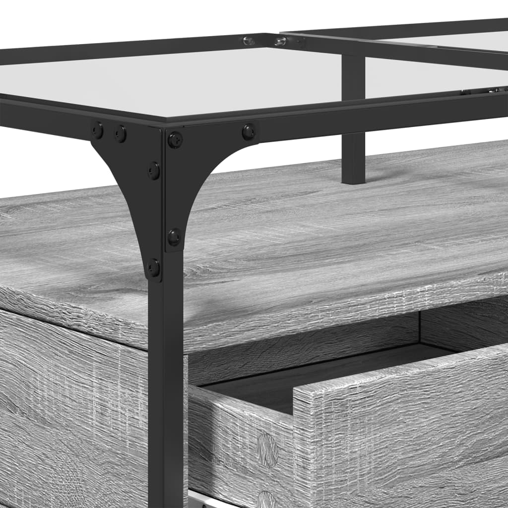 Table basse avec plateau en verre Gris Sonoma 98,5x50x45 cm acier