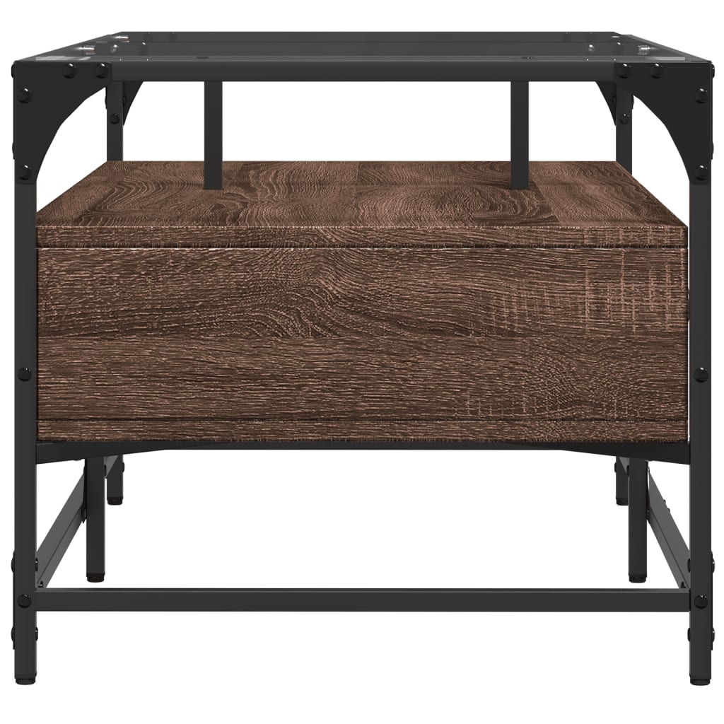 Table basse avec plateau en verre aspect chêne marron 98,5x50x45cm acier