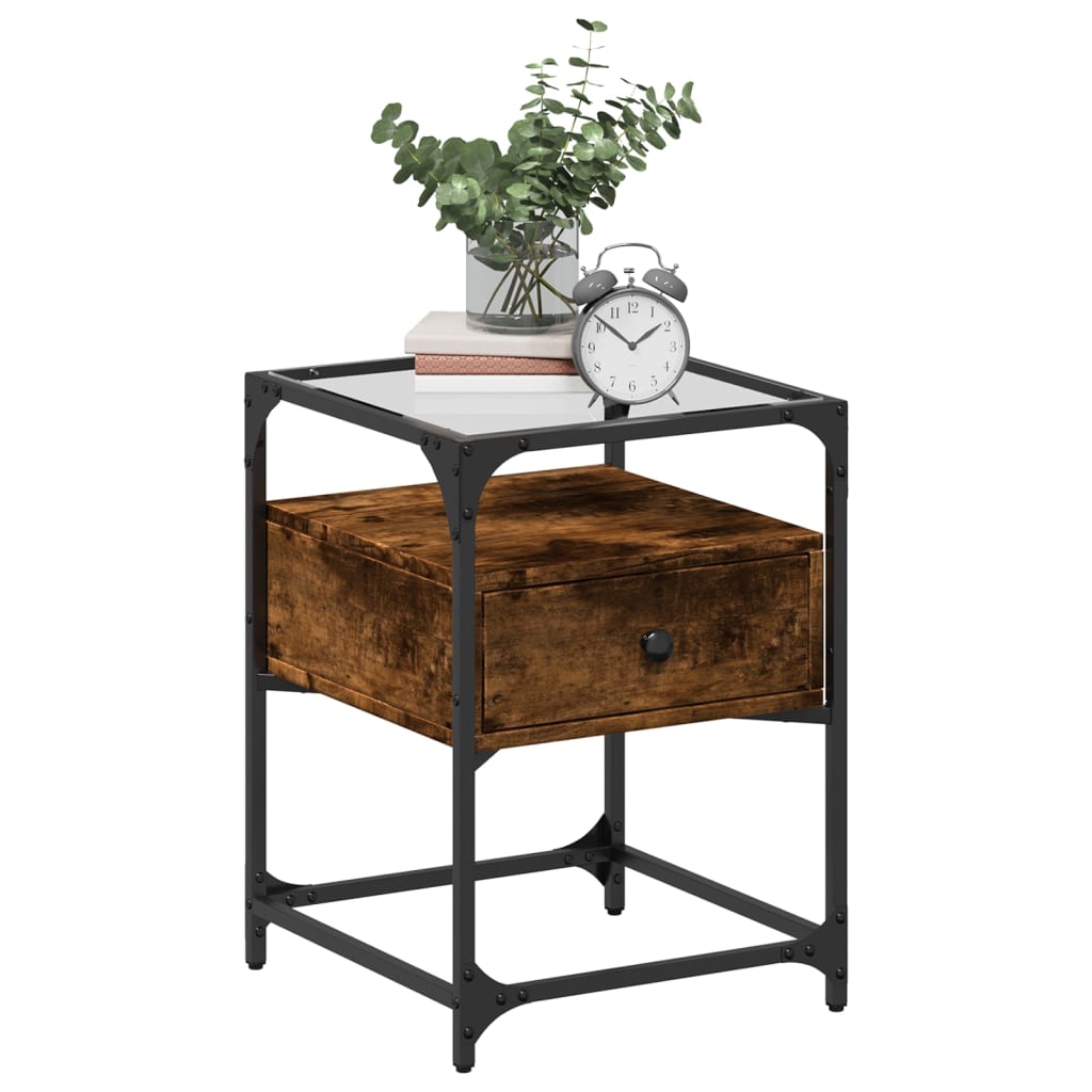 Bedside table smoked oak 40x40x55 cm wood material