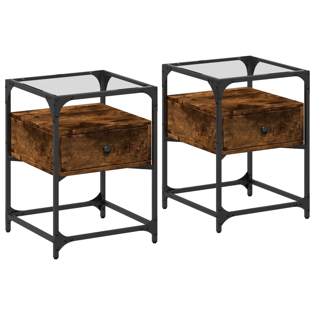 Tables de chevet 2 pcs. chêne fumé 40x40x55 cm matériau bois