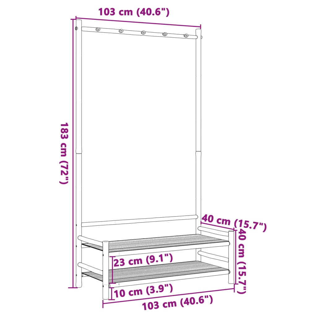 Clothes rack with shelves 103x40x183 cm bamboo