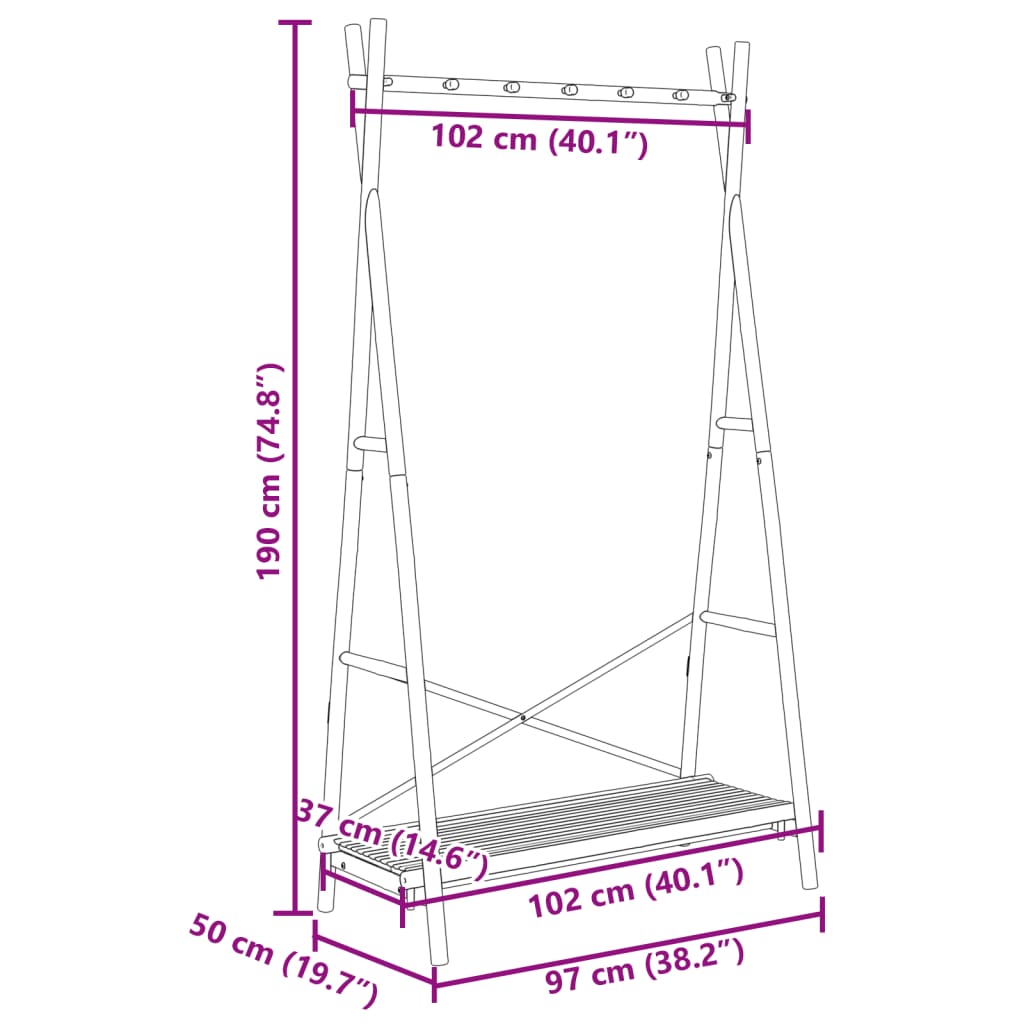 Clothes rack with shelf 102x50x190 cm bamboo