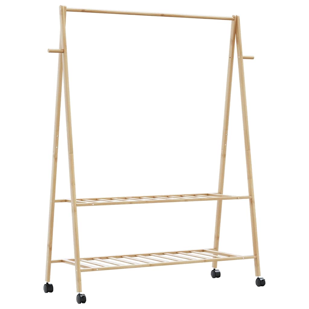 Clothes rack with shelves and wheels 132x45.5x155.5 cm bamboo