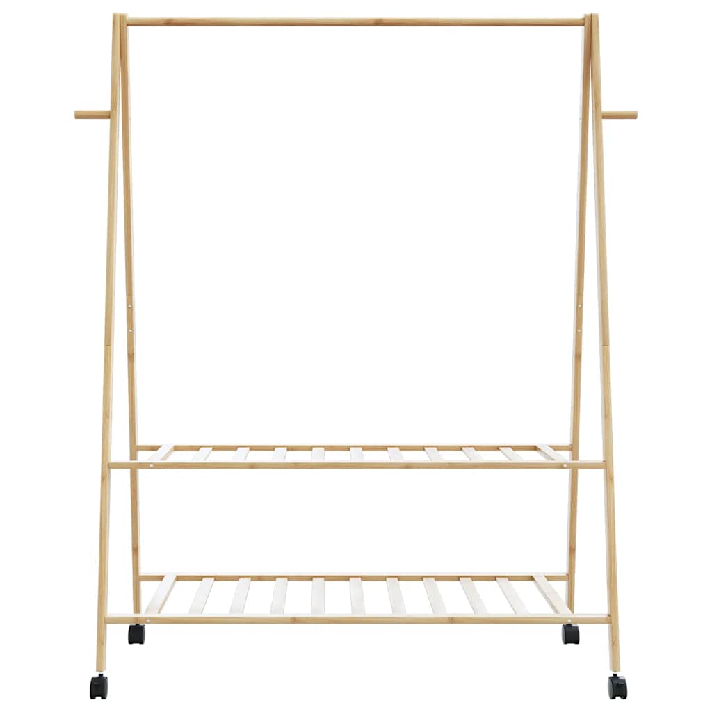 Clothes rack with shelves and wheels 132x45.5x155.5 cm bamboo