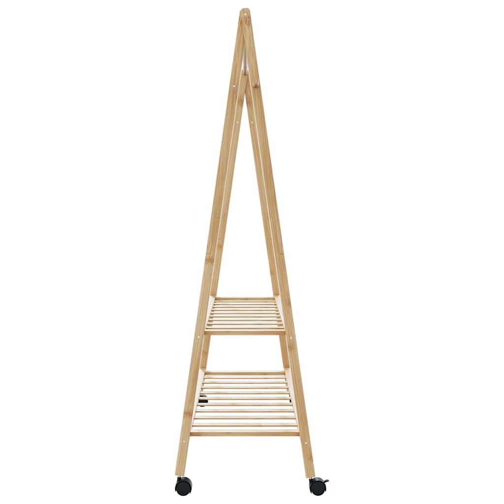 Clothes rack with shelves and wheels 132x45.5x155.5 cm bamboo