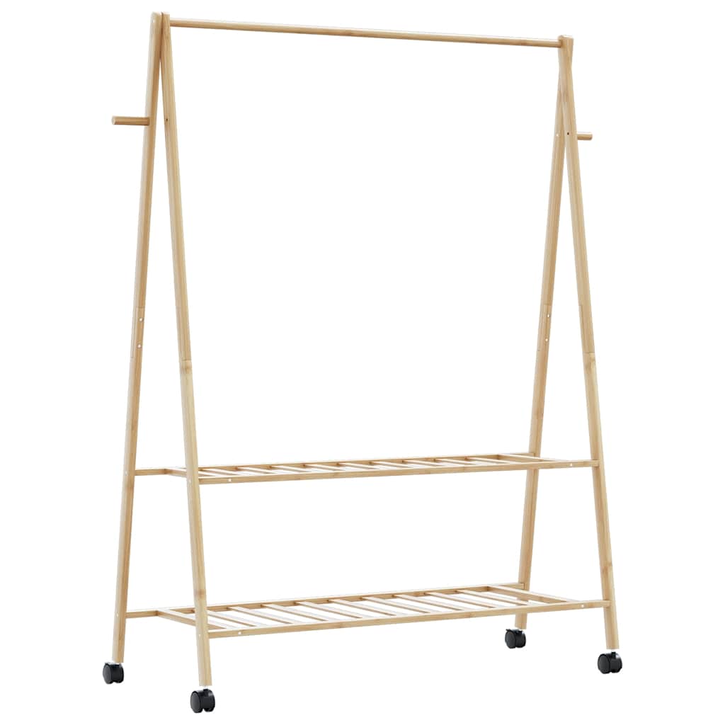 Clothes rack with shelves and wheels 132x45.5x155.5 cm bamboo
