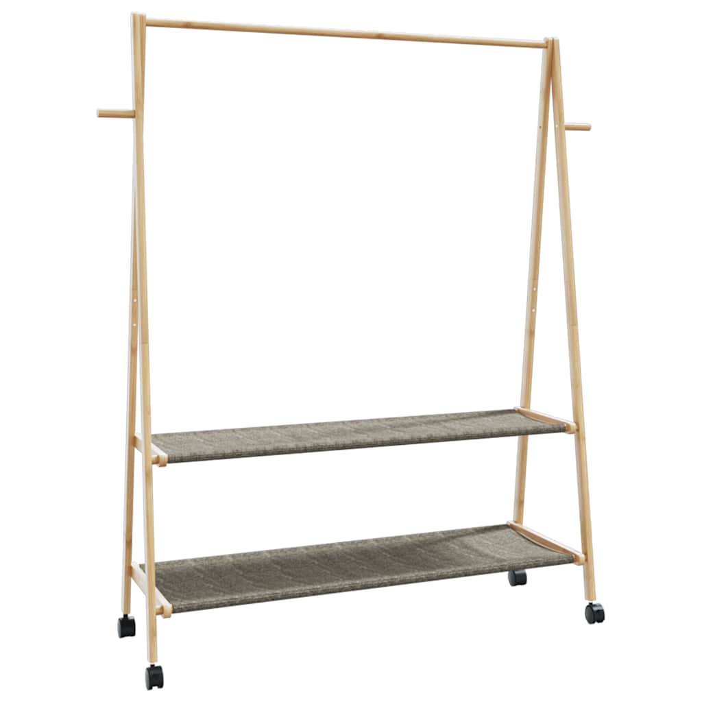 Portant à vêtements avec étagères et roulettes 132x45,5x155,5 cm en bambou