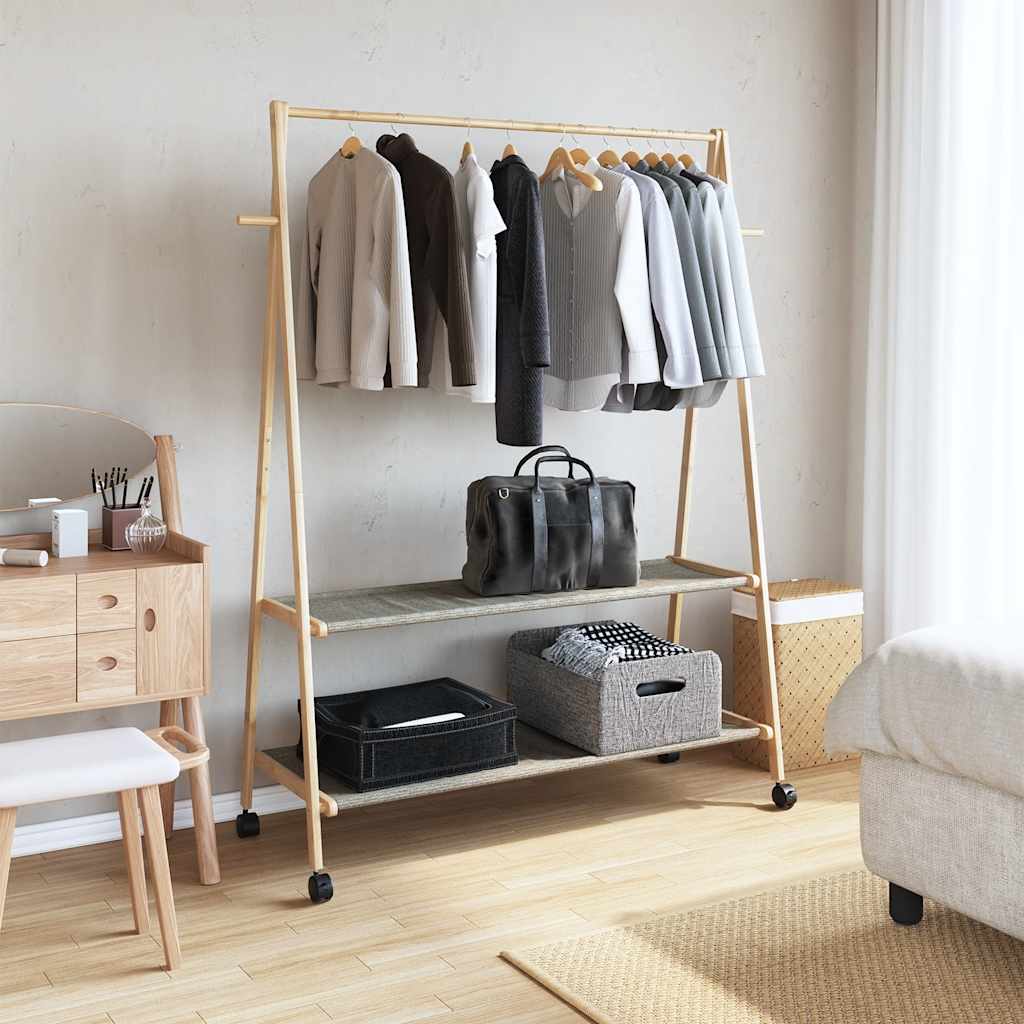 Portant à vêtements avec étagères et roulettes 132x45,5x155,5 cm en bambou