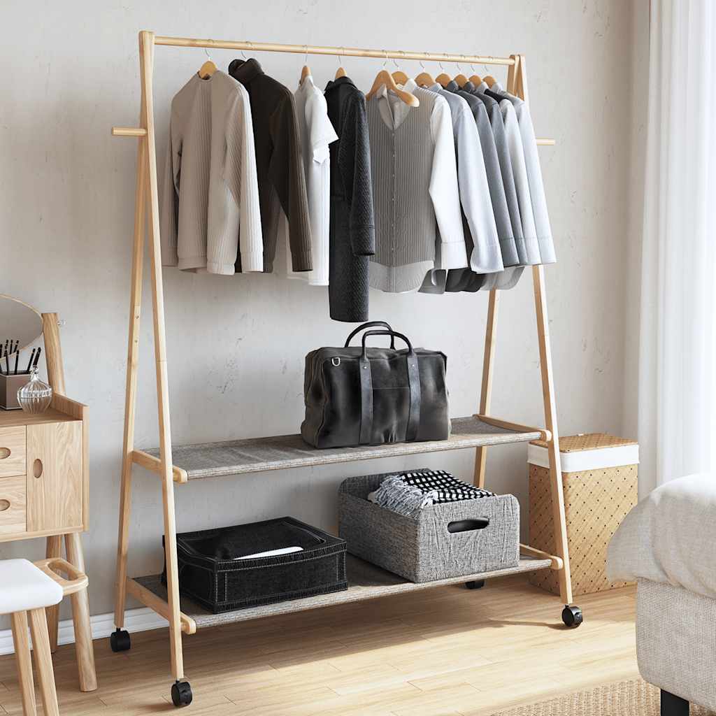 Portant à vêtements avec étagères et roulettes 132x45,5x155,5 cm en bambou