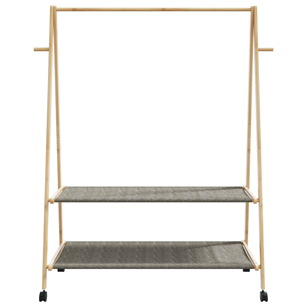 Portant à vêtements avec étagères et roulettes 132x45,5x155,5 cm en bambou