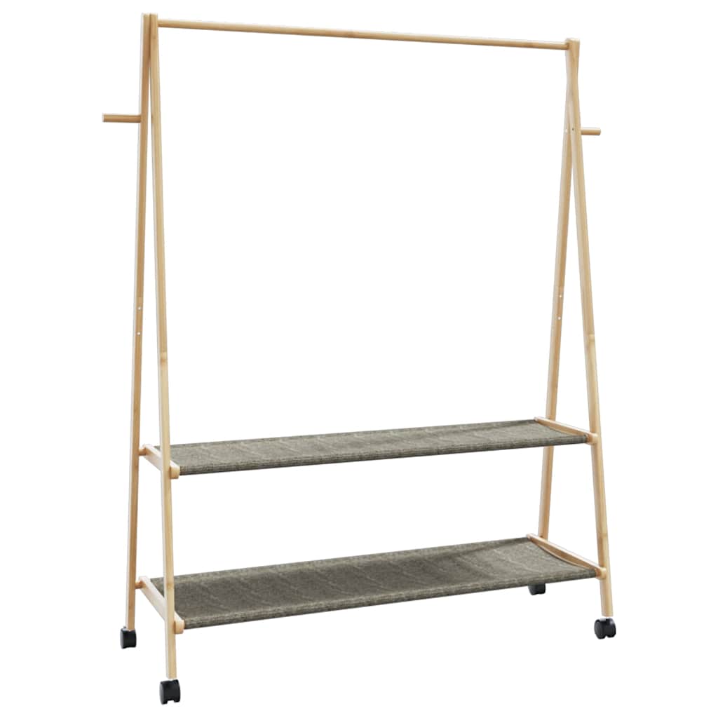 Portant à vêtements avec étagères et roulettes 132x45,5x155,5 cm en bambou