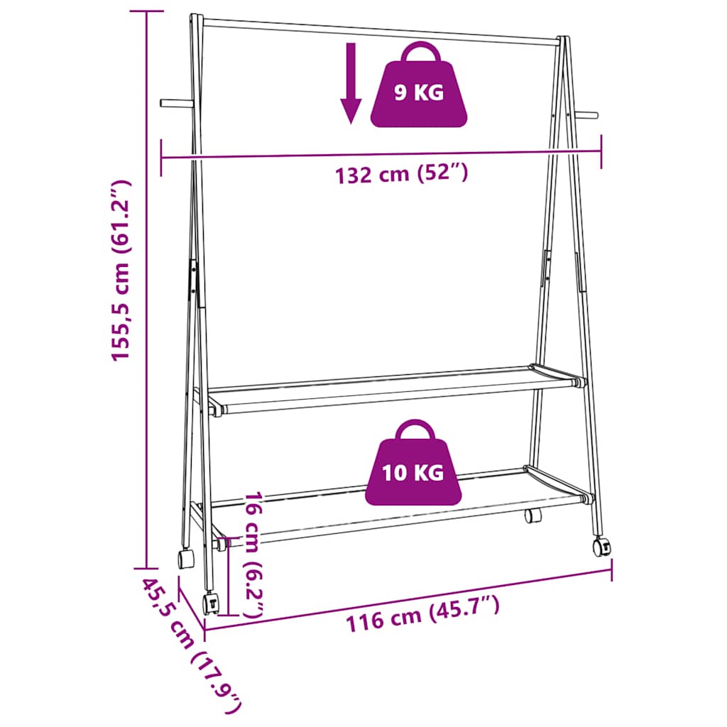 Portant à vêtements avec étagères et roulettes 132x45,5x155,5 cm en bambou