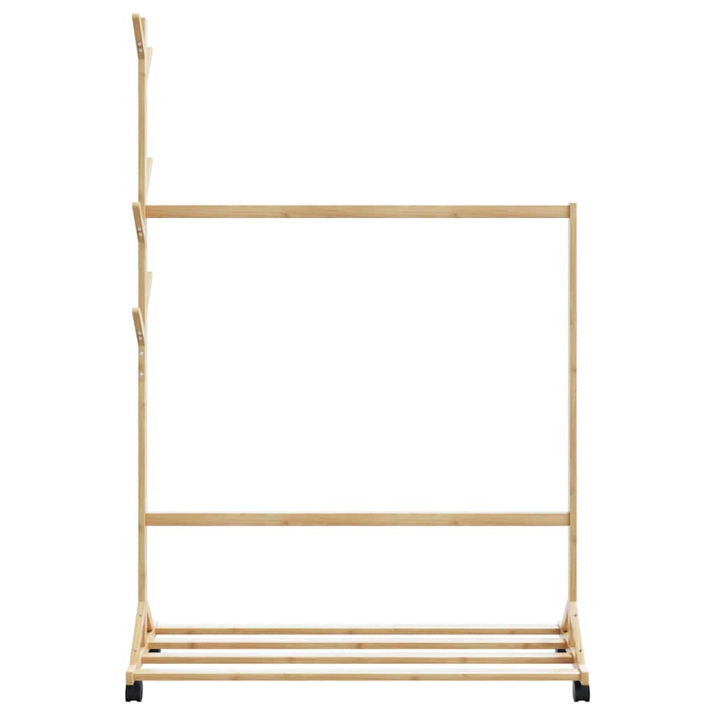 Clothes rack with hooks and wheels 100x35x157 cm bamboo