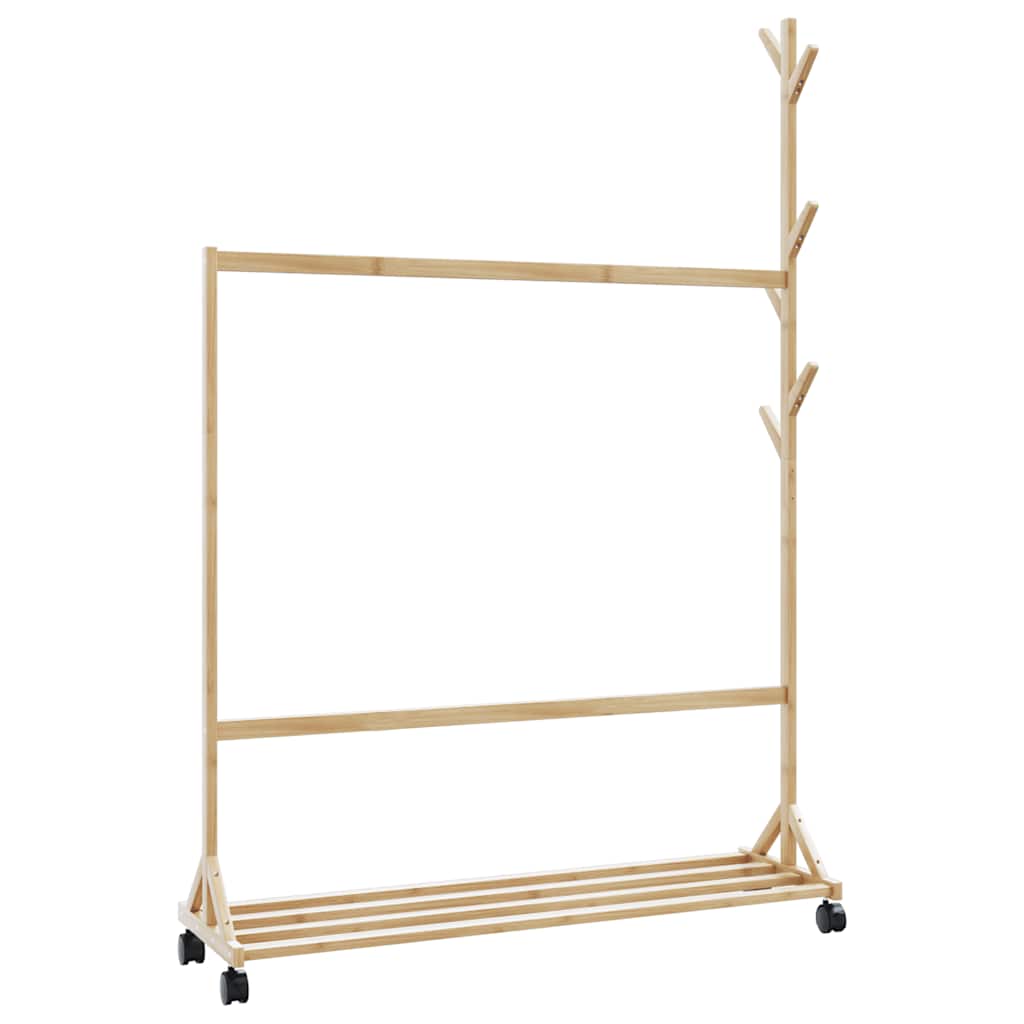 Clothes rack with hooks and wheels 100x35x157 cm bamboo