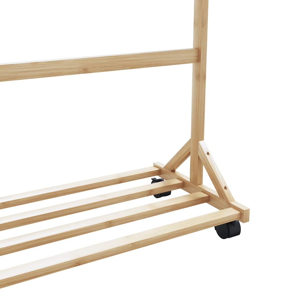 Clothes rack with hooks and wheels 100x35x157 cm bamboo